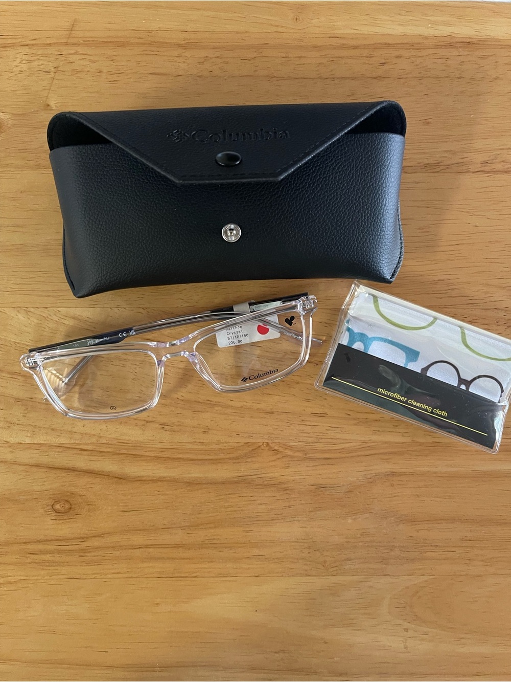 Columbia Clear Frame Glasses with Black Temples and Case